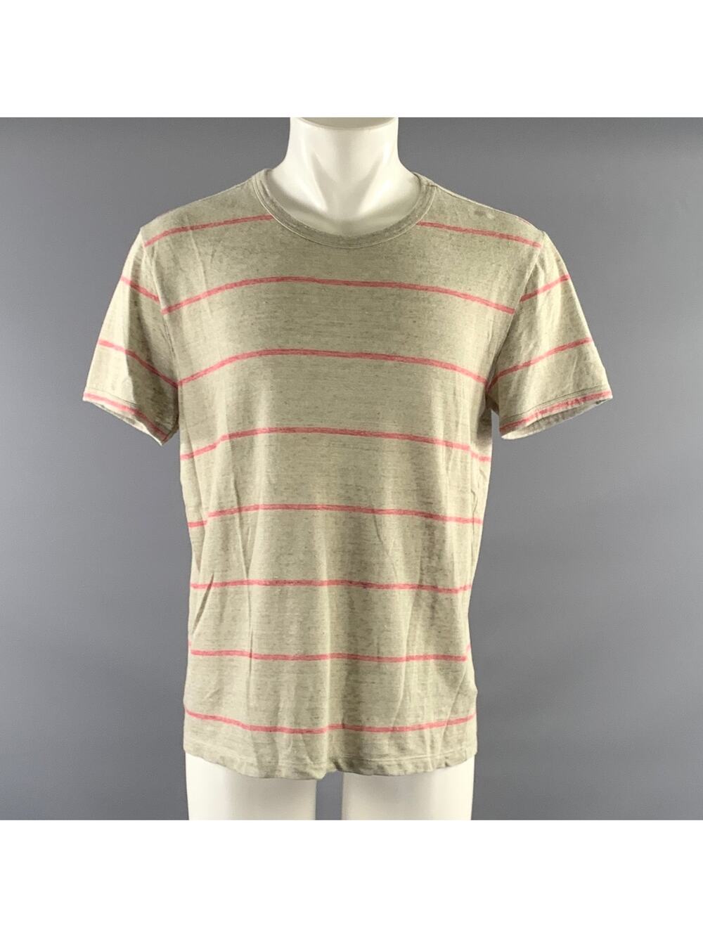 OFFICINE GENERALE Size M Grey Pink Stripe Linen Blend Boat Neck T shirt
